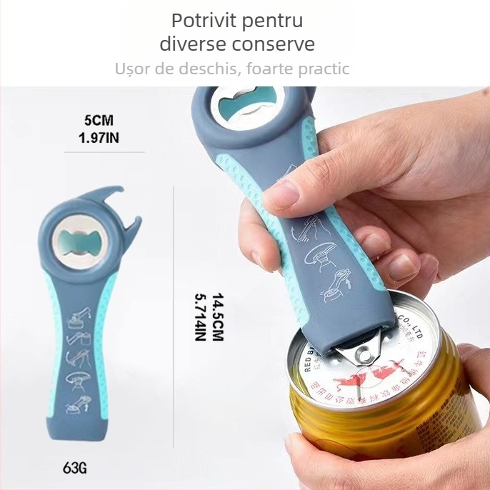Deschizător multifuncțional 4 în 1 pentru conserve și sticle, cu priză antiderapantă