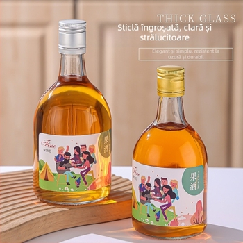 Sticlă din sticlă transparentă pentru vin de fructe, sticlă pentru sucuri, sticlă pentru vin făcut acasă cu capac, 500 ml sau 375 ml