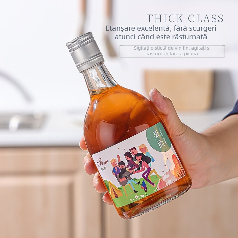 Sticlă din sticlă transparentă pentru vin de fructe, sticlă pentru sucuri, sticlă pentru vin făcut acasă cu capac, 500 ml sau 375 ml