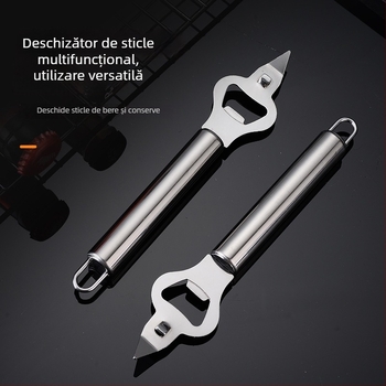 Deschizător multifuncțional din oțel inoxidabil pentru sticle și conserve, cu lamă