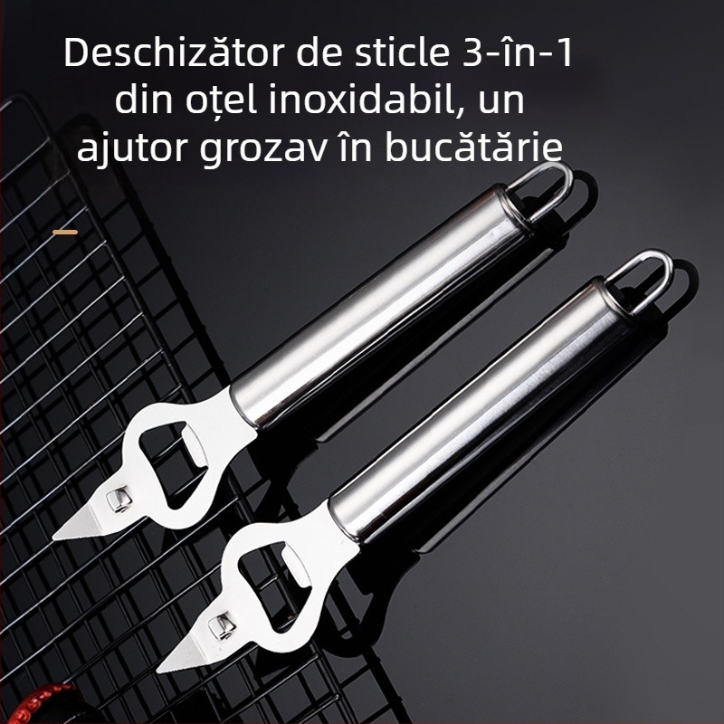 Deschizător multifuncțional din oțel inoxidabil pentru sticle și conserve, cu lamă