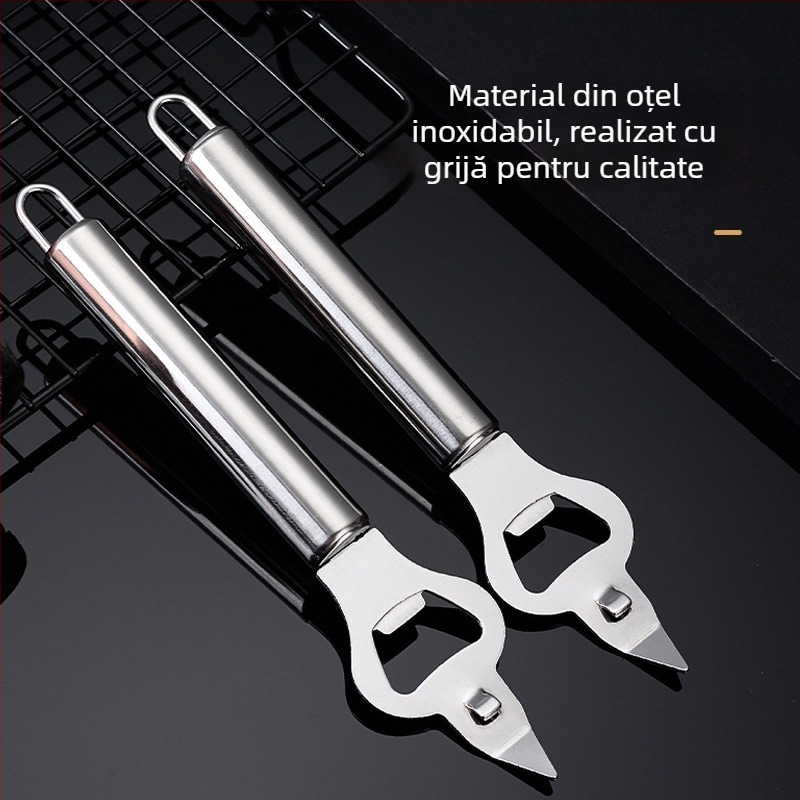 Deschizător multifuncțional din oțel inoxidabil pentru sticle și conserve, cu lamă