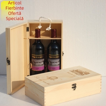 Cutie cadou din lemn pentru două sticle de vin roșu, cutie din lemn pentru ambalare vin, set de 2