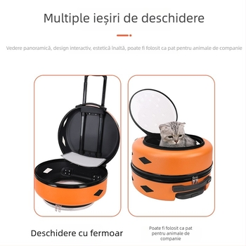 Cușcă de pisici pe rotile, transparentă, design capsulă spațială pentru călătorii