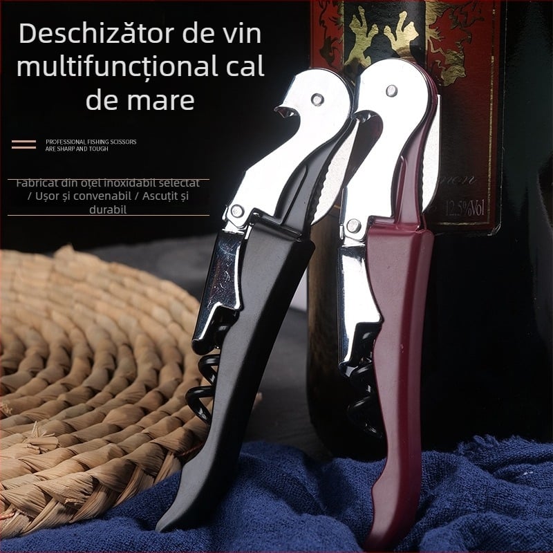 Cuțit multifuncțional în formă de căluț de mare, oțel inoxidabil, deschide vin, bere și conserve