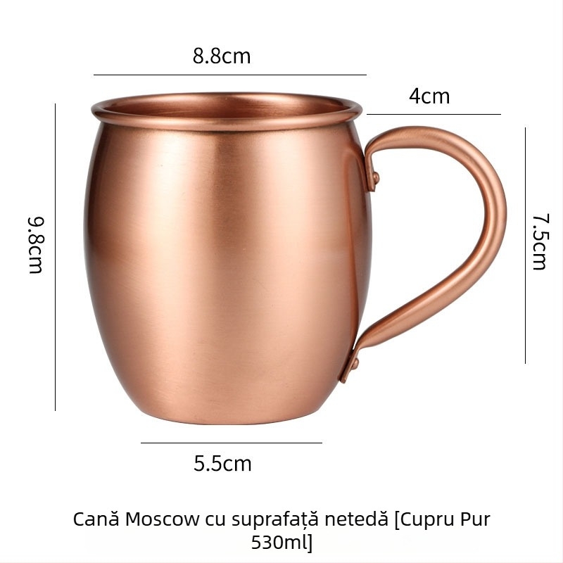 Cană din cupru pur 100% Moscow Mule, formă cilindrică pentru cocktail