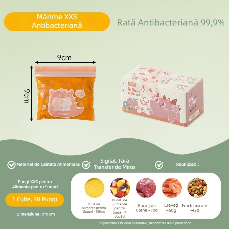 Pungă antibacteriană alimentară, pentru carne în fâșii, depozitare porționată în congelator