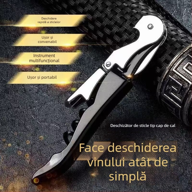 Deschizător de sticle multifuncțional din oțel inoxidabil, în formă de hipocamp, pentru vin și bere.