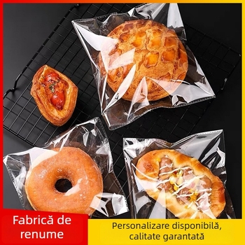 Pungi transparente din PP pentru panificație, cu închidere automată, sigilate termic, pentru bagel, burger, toast și pâine