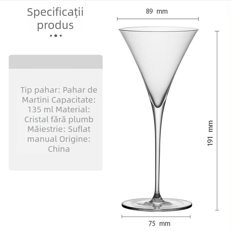 Pahar Martini din cristal fără plumb, în formă de corn, stil japonez de cocktail