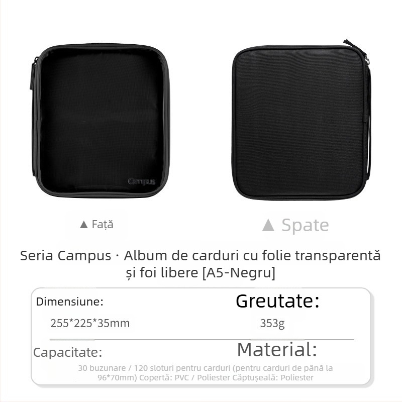 Kokuyo Campus Album foto A5 cu pagini transparente, grilă pătrată pentru fotografii și stocare de carduri