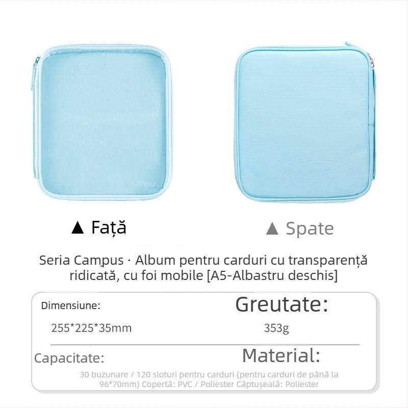 Kokuyo Campus Album foto A5 cu pagini transparente, grilă pătrată pentru fotografii și stocare de carduri