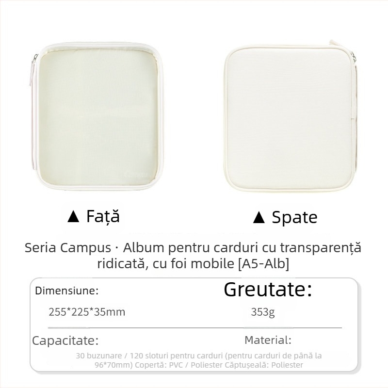 Kokuyo Campus Album foto A5 cu pagini transparente, grilă pătrată pentru fotografii și stocare de carduri