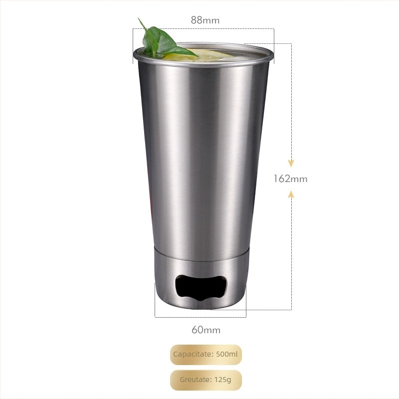 Cană de bere din oțel inoxidabil 304, cu pereți groși, cu deschizător de sticle, imprimare a logo-ului, recipient portabil pentru băuturi reci și cafea
