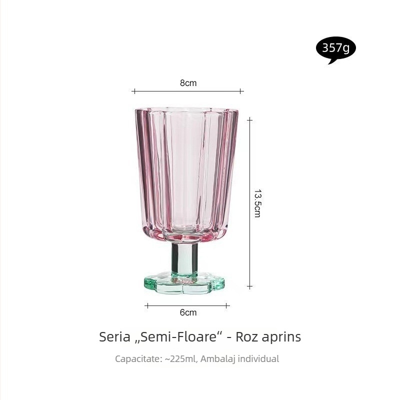 Pahar din sticlă colorat pentru băuturi, pahar scurt de cocktail pentru femei, pahar pentru înghețată, stil minimalist, stil Insta