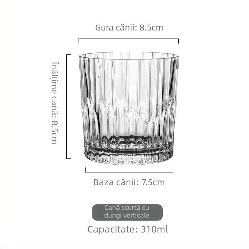 Pahar de cafea din sticlă cu bază groasă și dungi verticale, sticlă clară, potrivit pentru cocktailuri, latte cu gheață și Americano