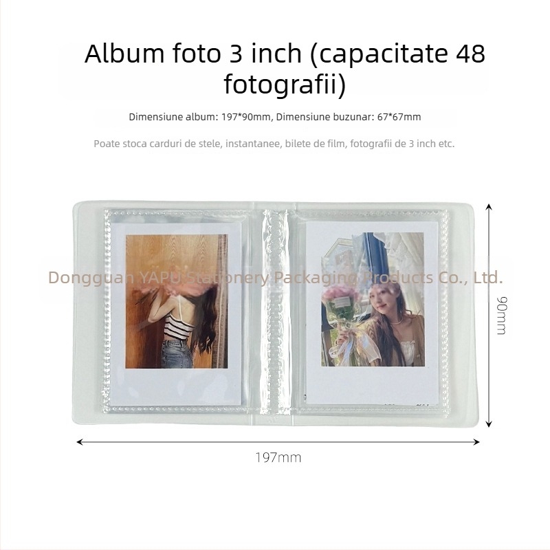 Album foto de 6 inch pentru cărți poștale și carduri Polaroid de 3 inch, mapă transparentă mată cu plăci despărțitoare, 48 compartimente, 24 de pagini interioare