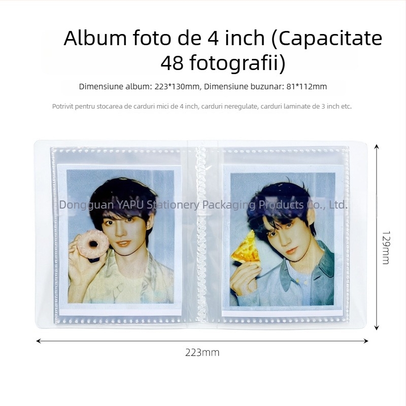 Album foto de 6 inch pentru cărți poștale și carduri Polaroid de 3 inch, mapă transparentă mată cu plăci despărțitoare, 48 compartimente, 24 de pagini interioare