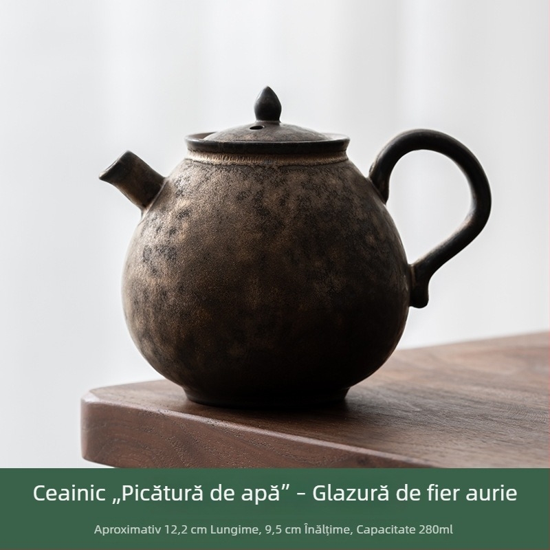 Ceainic ceramic stil japonez, glazură pe bază de fier cu design picurare