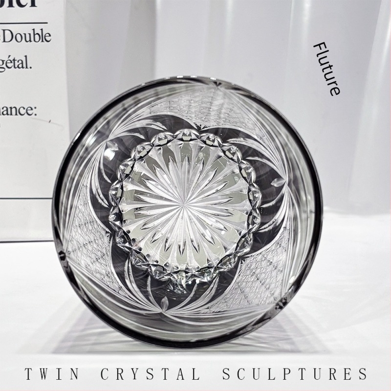 Pahar de whisky stil Japonez, cu motiv fluture, cristal verde‑gri
