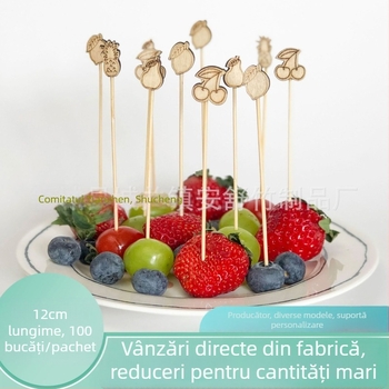 Set 100 tacâmuri de fructe din lemn natural și bețișoare de cocktail din bambus, de unică folosință