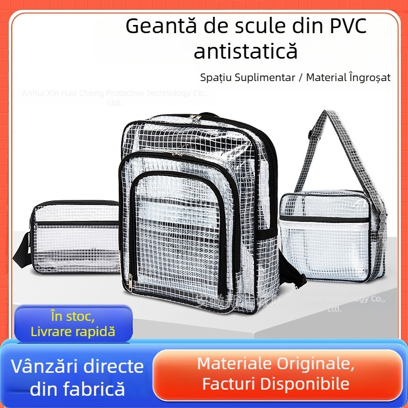 Rucsac antistatic din PVC cu plasă, de 17 inch, negru transparent, pentru încăperi curate, ușor, cu capacitate mare