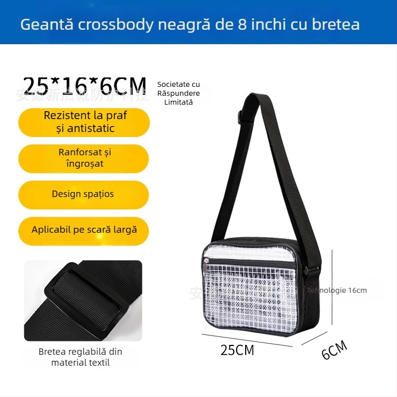 Rucsac antistatic din PVC cu plasă, de 17 inch, negru transparent, pentru încăperi curate, ușor, cu capacitate mare