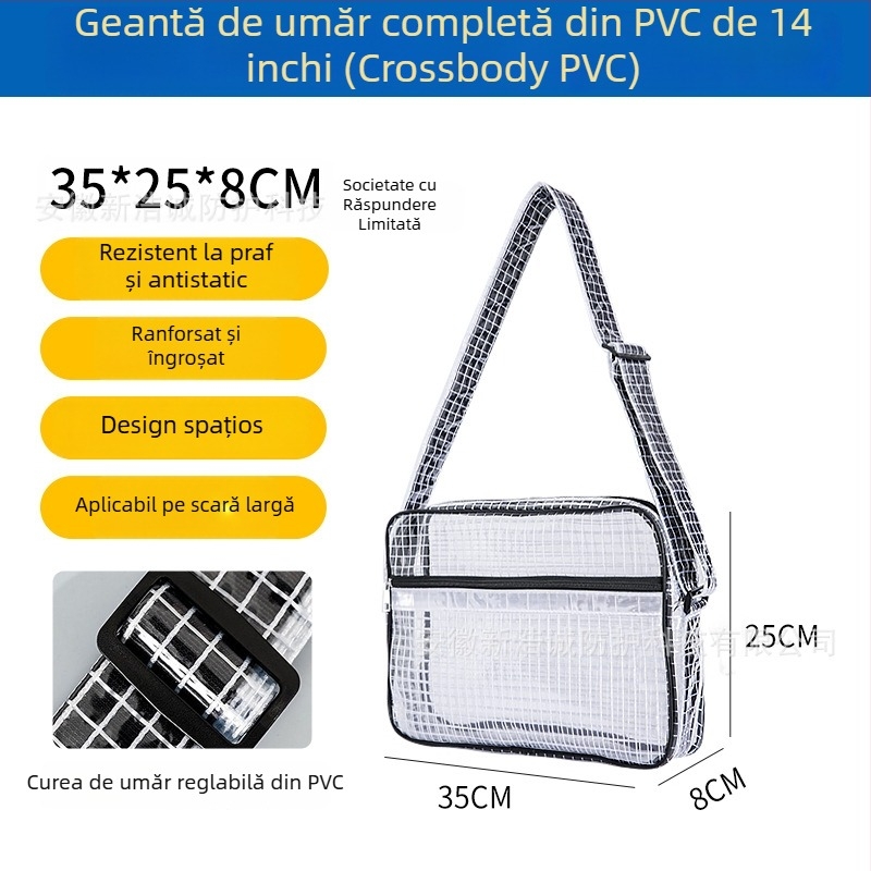 Rucsac antistatic din PVC cu plasă, de 17 inch, negru transparent, pentru încăperi curate, ușor, cu capacitate mare