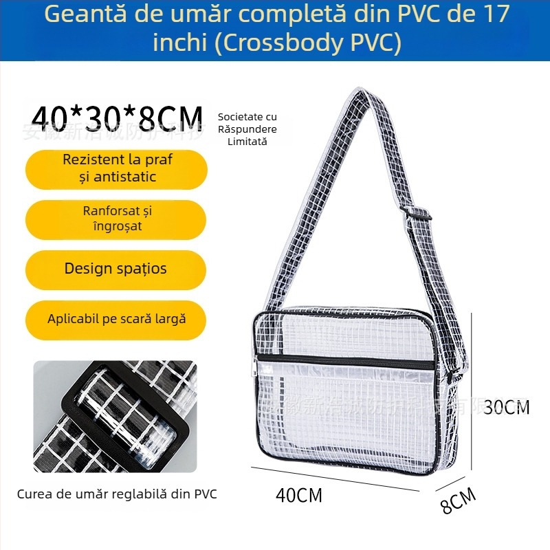 Rucsac antistatic din PVC cu plasă, de 17 inch, negru transparent, pentru încăperi curate, ușor, cu capacitate mare