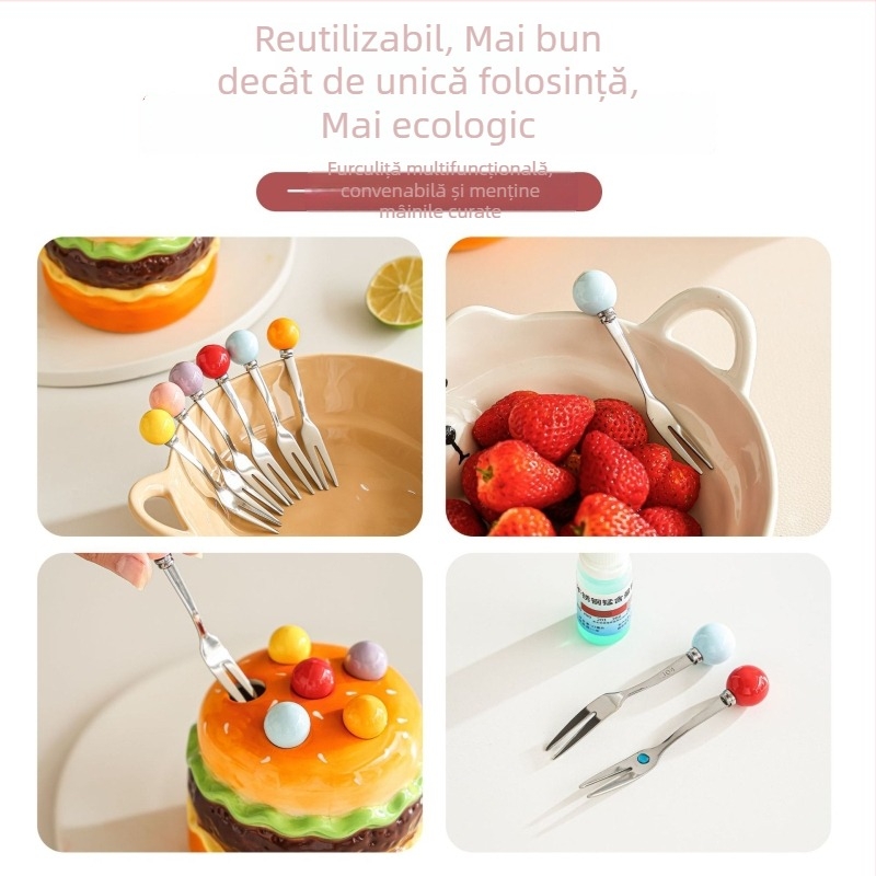 Set de furculițe pentru fructe din oțel inoxidabil Hamburg, cu borcan de depozitare, furculițe pentru masă și desert, senzație de lux