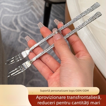 Furculiță din oțel inoxidabil cu textură ciocănită, aspect elegant pentru fructe, prăjituri și deserturi; furculiță pentru paste și salate; gustări