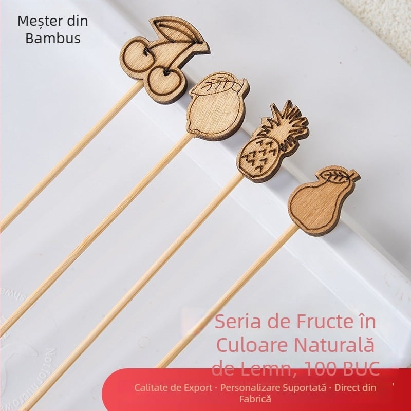 Bețe de bambus în culoare naturală pentru fructe, deserturi și cocktailuri, pachet de 100 bucăți