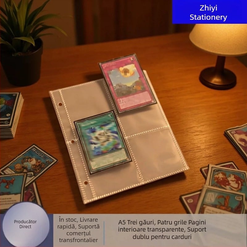 Album foto A5 cu 3 găuri, pagini transparente în patru câmpuri, album Polaroid cu foi cu două fețe, inserție de depozitare pentru carduri de 3 inci