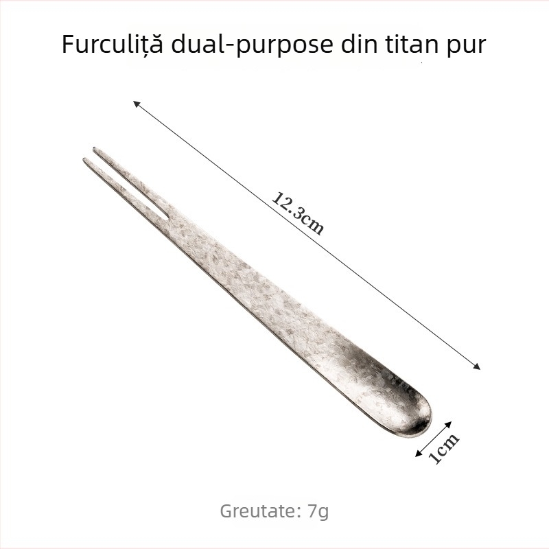 Furculiță de fructe din titan pur, pentru uz casnic — lingură-furculiță duală pentru fructe, prăjituri și deserturi