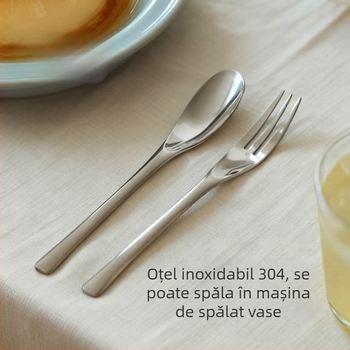 Lingură de desert din oțel inoxidabil 304, lingură pentru înghețată, lingură pentru amestecat cafea și furculiță pentru fructe