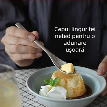Lingură de desert din oțel inoxidabil 304, lingură pentru înghețată, lingură pentru amestecat cafea și furculiță pentru fructe