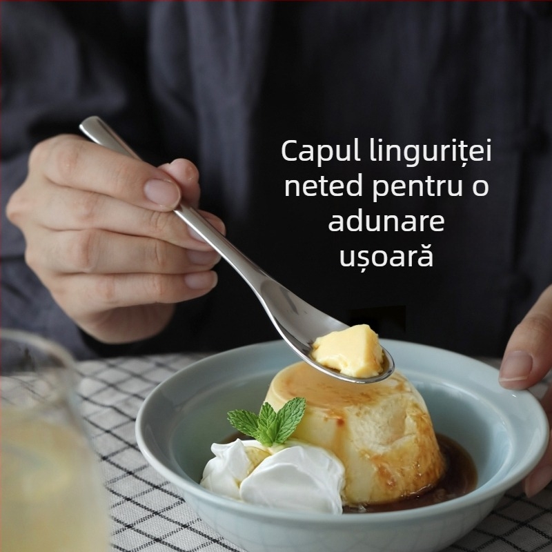 Lingură de desert din oțel inoxidabil 304, lingură pentru înghețată, lingură pentru amestecat cafea și furculiță pentru fructe