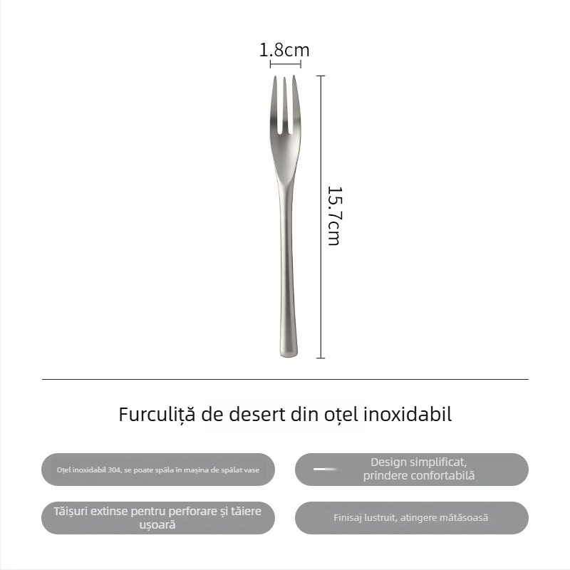 Lingură de desert din oțel inoxidabil 304, lingură pentru înghețată, lingură pentru amestecat cafea și furculiță pentru fructe