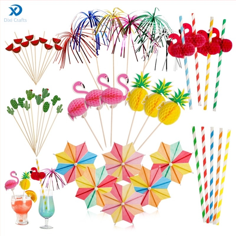 Set 140 bețișoare cocktail pentru fructe și prăjituri, cu paie din hârtie fagure pentru decor de petrecere