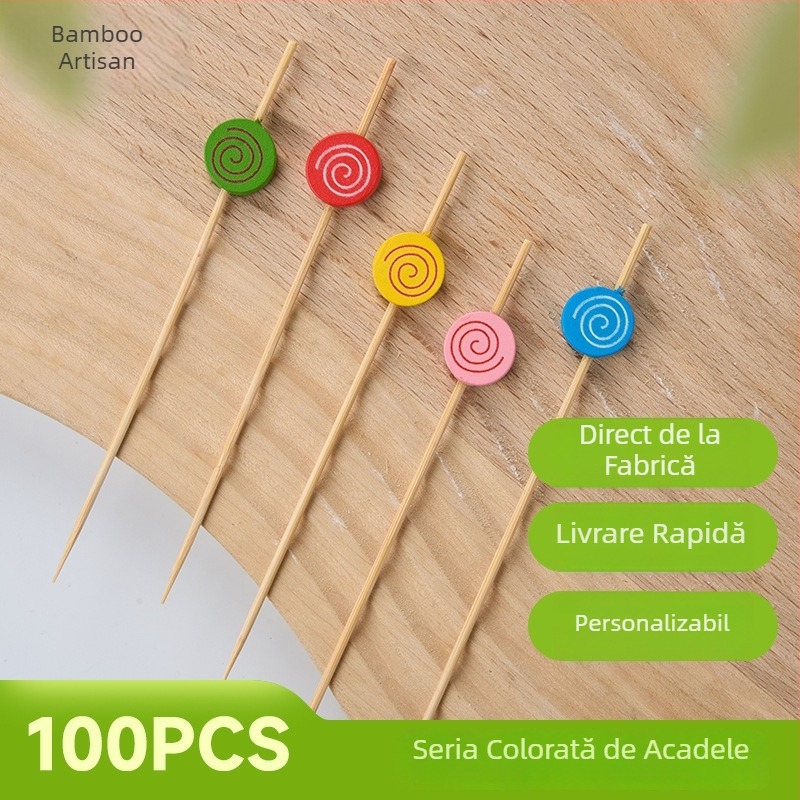 Bețe de bambus pentru fructe și deserturi, de unică folosință, bețe decorative pentru băuturi și sushi, scobitori cu personaje de desene animate, lungime 120 mm, grosime 1,8 mm, biodegradabile