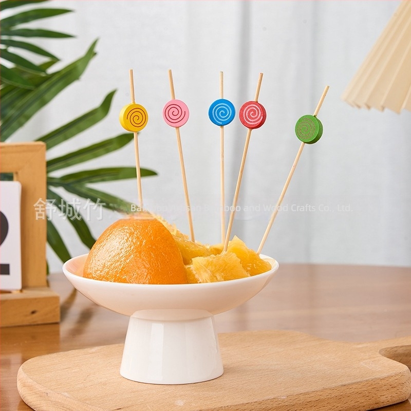 Bețe de bambus pentru fructe și deserturi, de unică folosință, bețe decorative pentru băuturi și sushi, scobitori cu personaje de desene animate, lungime 120 mm, grosime 1,8 mm, biodegradabile