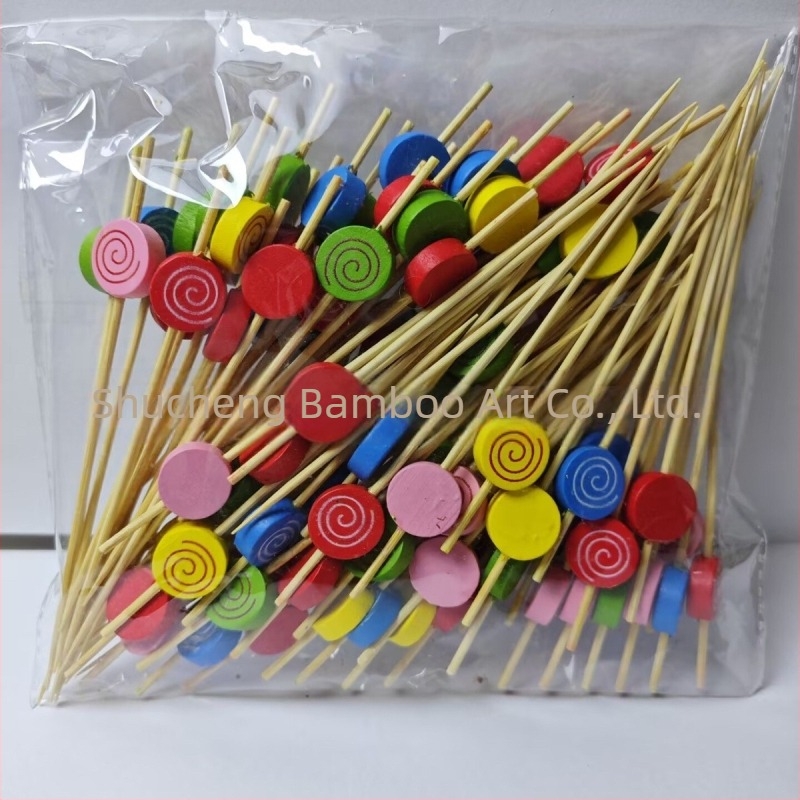 Bețe de bambus pentru fructe și deserturi, de unică folosință, bețe decorative pentru băuturi și sushi, scobitori cu personaje de desene animate, lungime 120 mm, grosime 1,8 mm, biodegradabile