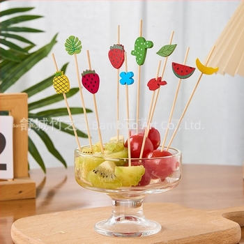 Bețișoare pentru fructe de unică folosință, 100 buc./pachet, din bambus, cu motive: pepene, căpșună, cactus, ananas, măr, frunză de banană – design creativ