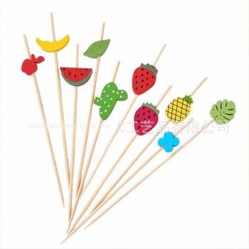 Bețișoare pentru fructe de unică folosință, 100 buc./pachet, din bambus, cu motive: pepene, căpșună, cactus, ananas, măr, frunză de banană – design creativ