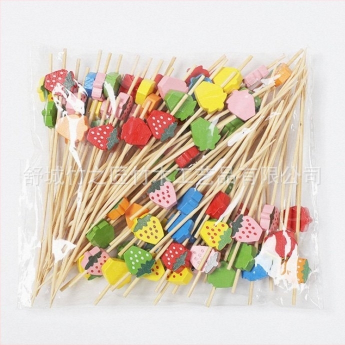 Bețișoare pentru fructe de unică folosință, 100 buc./pachet, din bambus, cu motive: pepene, căpșună, cactus, ananas, măr, frunză de banană – design creativ