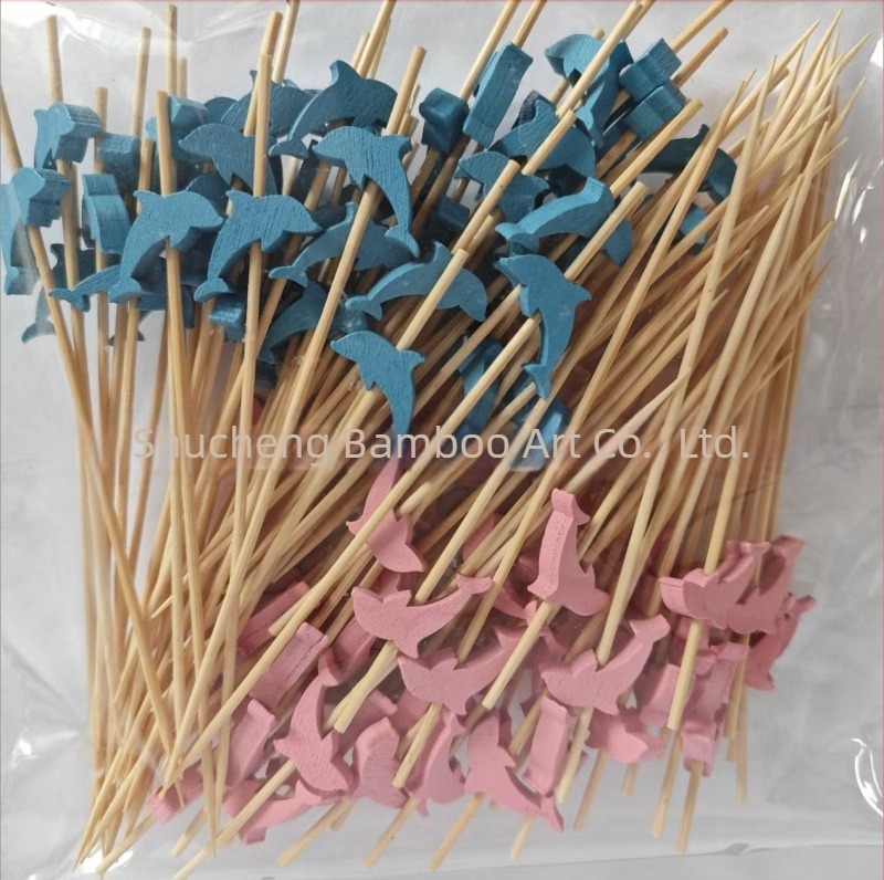 Bețișoare pentru fructe de unică folosință, 100 buc./pachet, din bambus, cu motive: pepene, căpșună, cactus, ananas, măr, frunză de banană – design creativ