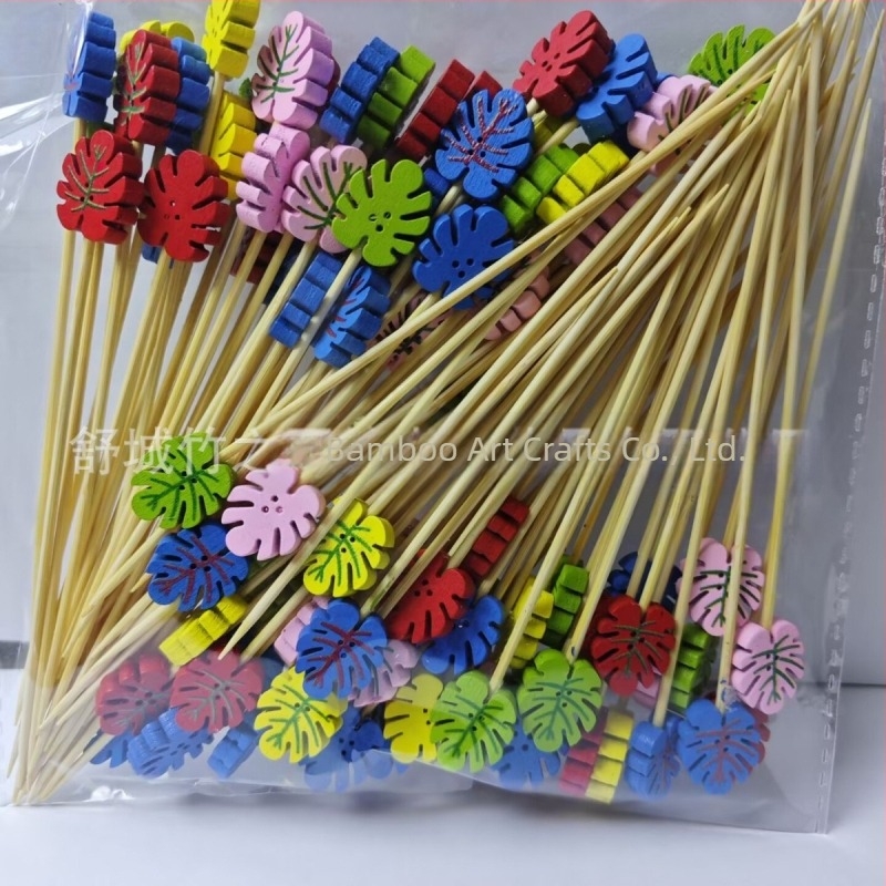 Bețișoare pentru fructe de unică folosință, 100 buc./pachet, din bambus, cu motive: pepene, căpșună, cactus, ananas, măr, frunză de banană – design creativ