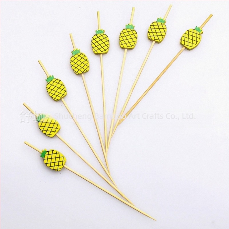 Bețișoare pentru fructe de unică folosință, 100 buc./pachet, din bambus, cu motive: pepene, căpșună, cactus, ananas, măr, frunză de banană – design creativ