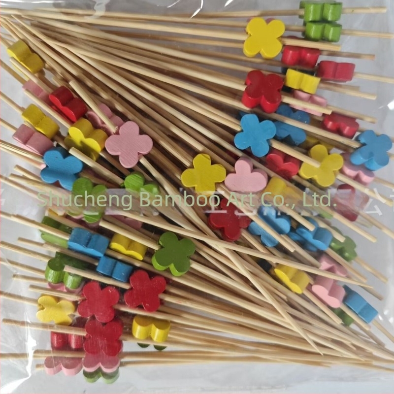 Bețișoare pentru fructe de unică folosință, 100 buc./pachet, din bambus, cu motive: pepene, căpșună, cactus, ananas, măr, frunză de banană – design creativ