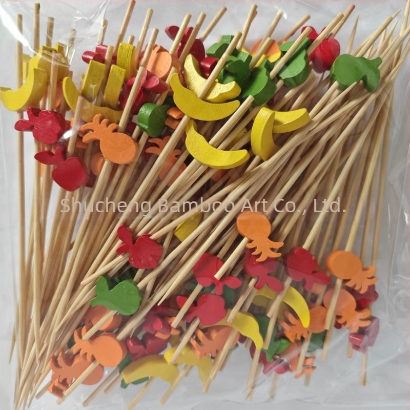 Bețișoare pentru fructe de unică folosință, 100 buc./pachet, din bambus, cu motive: pepene, căpșună, cactus, ananas, măr, frunză de banană – design creativ